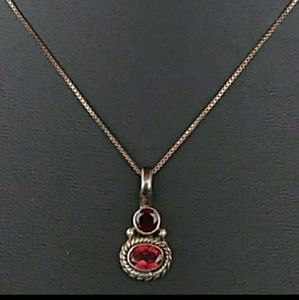 VINTAGE 925 Silver Natural Garnet Pendent Necklace